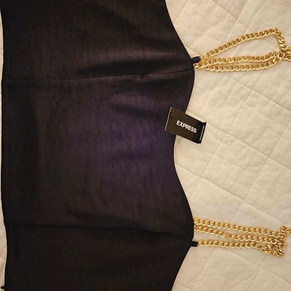 Satin dressy crop with gold chain straps